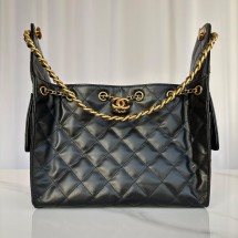 샤넬 25C 크루즈 호보백 25백 스몰 CC로고 포켓 체인 스트링 램스킨 블랙 금장 AS5293