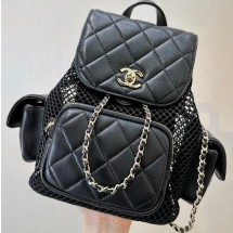 샤넬 25SS 메쉬 백팩 네트 체인 3포켓 듀마 백팩 망사 램스킨 블랙 AS5484