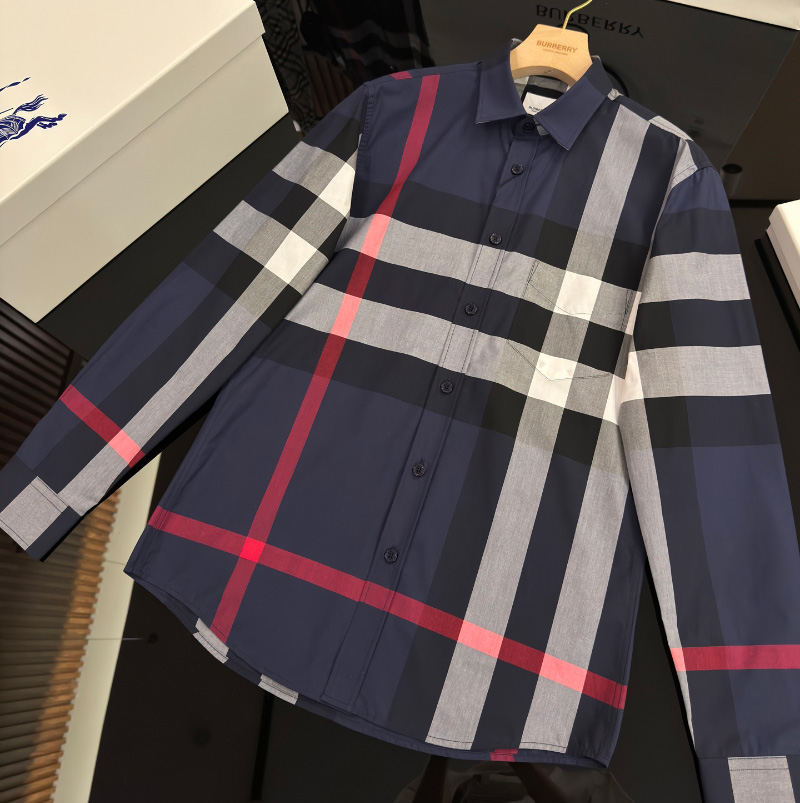 버버리 체크 코튼 셔츠 네이비 남여공용 80732161