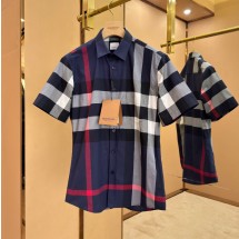 버버리 체크 코튼 셔츠 네이비 남여공용 80795921