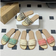 디올 디웨이 슬라이드 코튼 자수 내츄럴 라피아 4컬러 KCO062ECJ