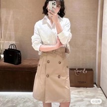 버버리 솔리드 버튼 벨트 디자인 롱 캐주얼 롱스커트 80632101