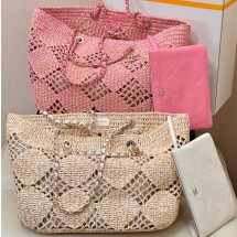 샤넬 24 코코비치 라피아 백 라탄 체인 쇼핑백 라지 맥시 2컬러  AS4576