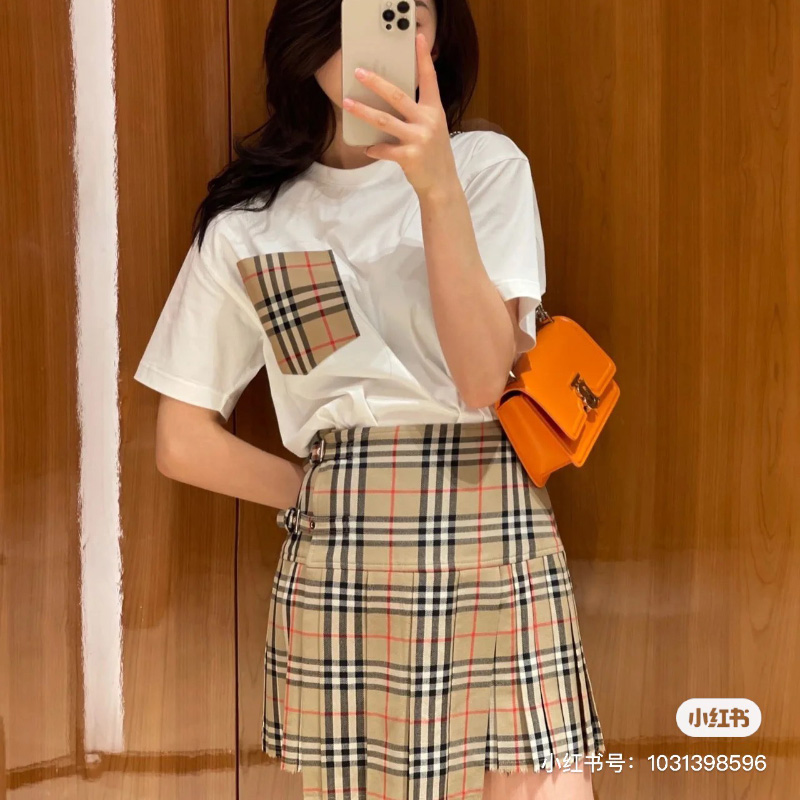 버버리 빈티지 체크 울 미니 스커트 베이지 8025832