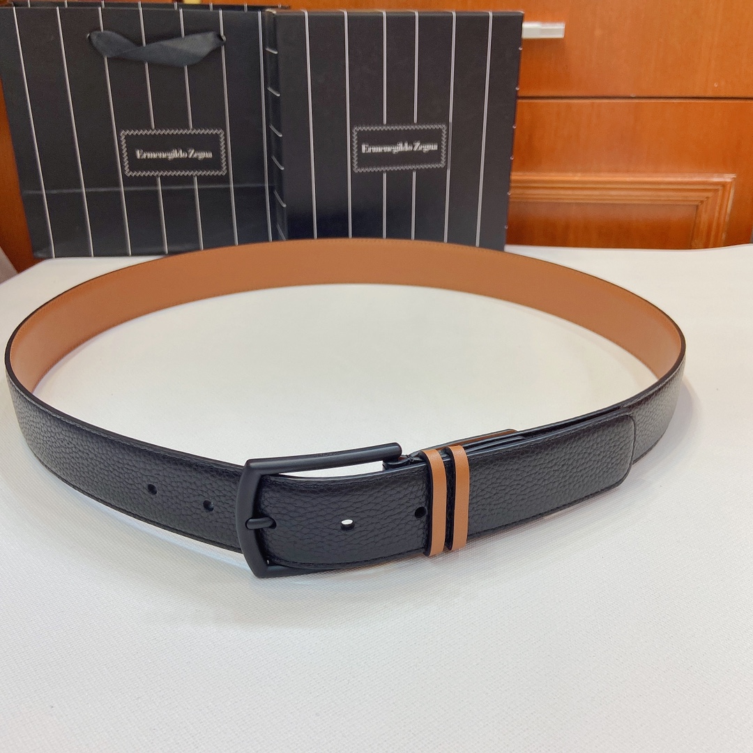 제냐  스트라이프 디테일 가죽 3.5cm 벨트 LHBXAB033XZ