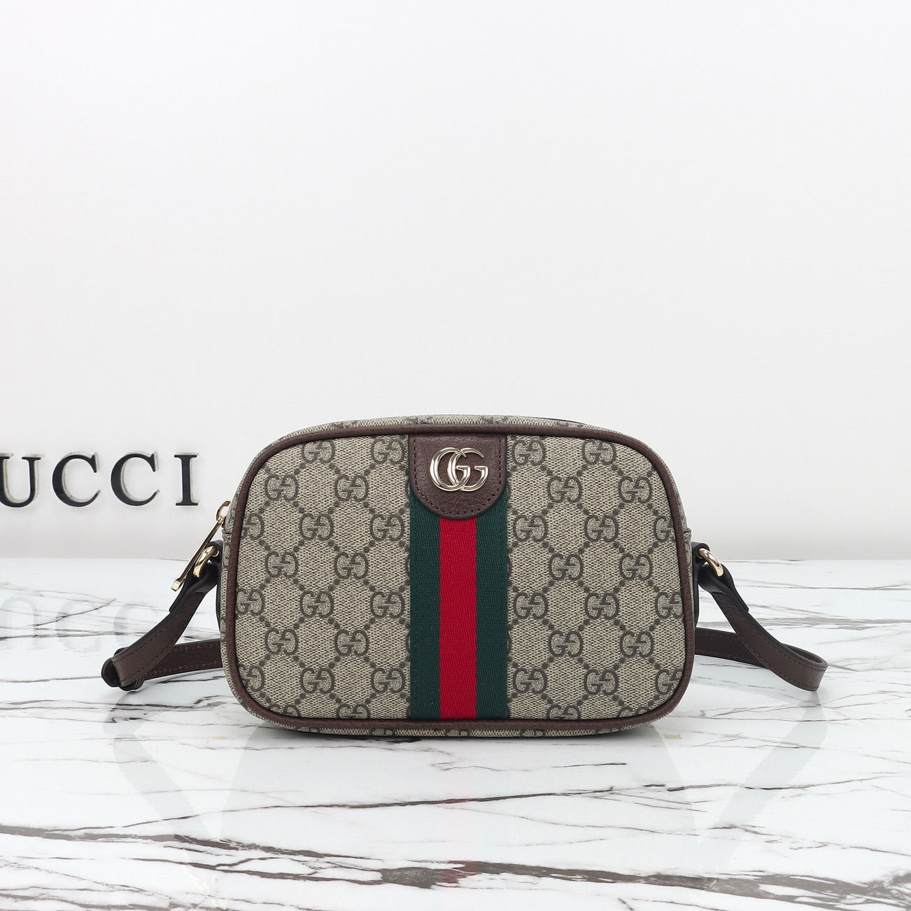 구찌 오피디아 스몰 Camera 백 베이지 브라운 GG 패브릭 838480