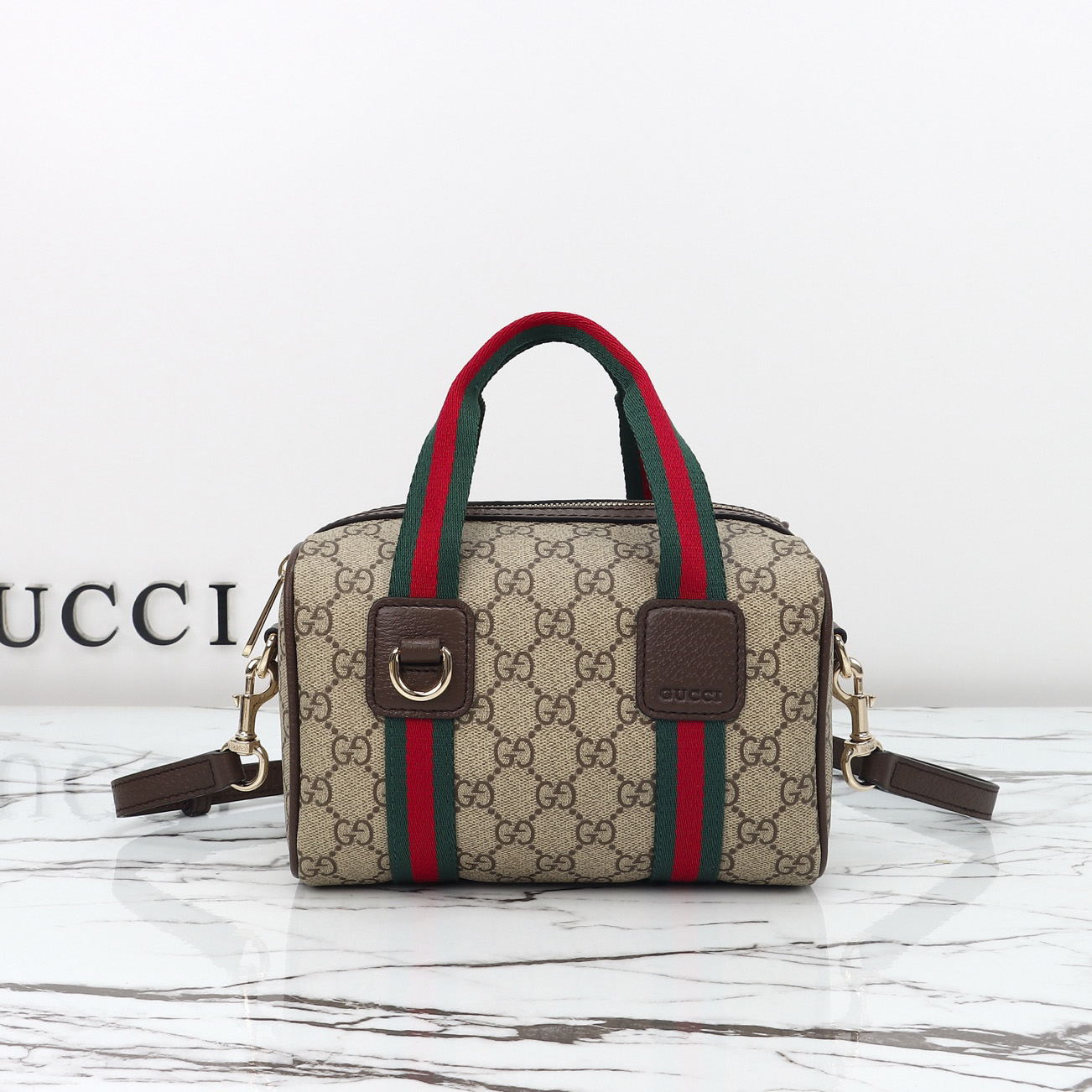 구찌 미니 GG 더플백 베이지 브라운 패브릭 859975