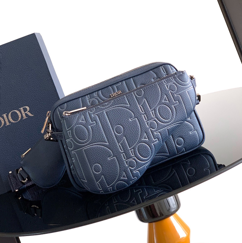 디올 새들 트리플 파우치 네이비 블루 1ADPO276LGP