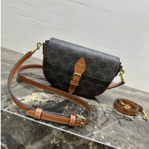 셀린느 트리옹프 캔버스 카프스킨 폴코 숄더백 탄 122652GTL 04LU