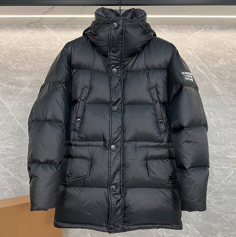 버버리 남성 로고 디테일 후드 패딩 코트 블랙 80188251