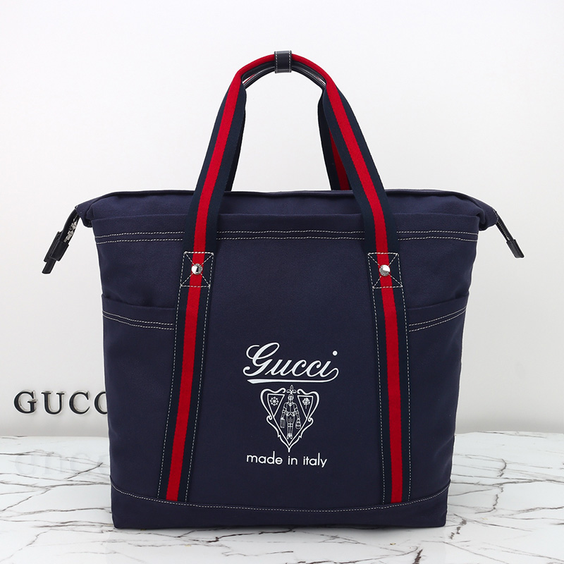 구찌 다크 블루 캔버스 크레스트 토트백 816863