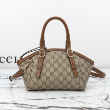 구찌 GG 엠블럼 스몰 탑 핸들 핸드백 베이지 브라운 패브릭 839005