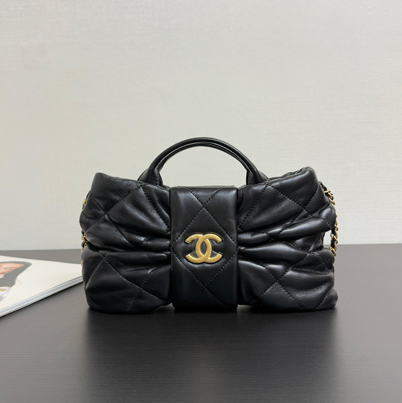 샤넬 25FW 25K 리본백 미니 보우백 CC로고 체인 램스킨 블랙 골드 AS5849