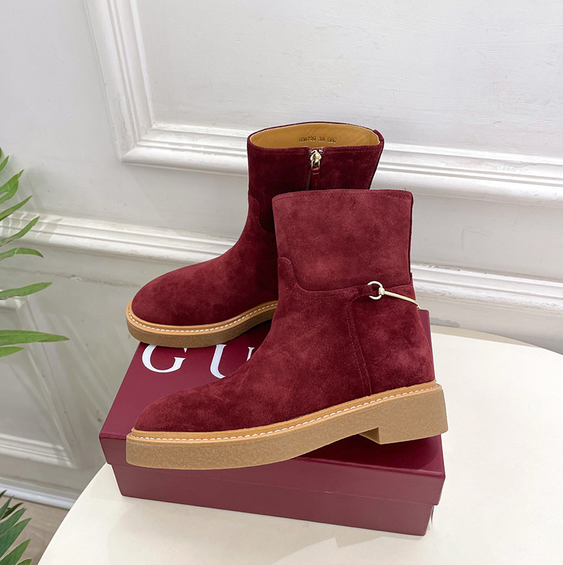 구찌 EDITH 홀스빗 스웨이드 여성 앵클 부츠 레드 811378