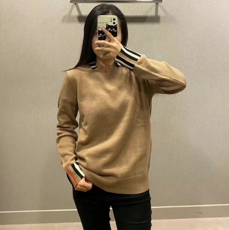 버버리 Eyre 체크 울 캐시미어 여성 니트 카멜 80910381 F