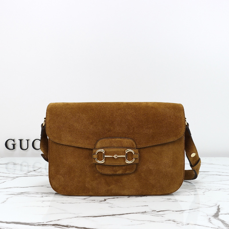 구찌 호스빗 1955 아우라 미디엄 스웨이드 숄더백 836890