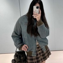 미우미우 로고 자수 데님 지퍼 블루종 GWB295SOOO18UM  D