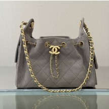 샤넬 26C 크루즈 25백 미니 스웨이드 CC 체인 호보백 그레이 골드 메탈 AS5631