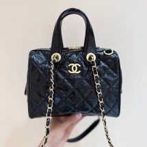 샤넬 스몰 볼링 백 페이턴트 크럼플드 카프스킨 골드 메탈 블랙 AS5578