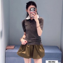 미우미우 캐시미어 폴로 자수 포플린 칼라 슬레이트  MML03Z  H