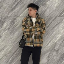 버버리 재킷 체크 울 캐시미어 블렌드 플리스 샌드  81225011  H