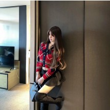 톰브라운 아가일 패턴 메리노울 슈렁큰 여성 가디건 2컬러 FKC679A  H