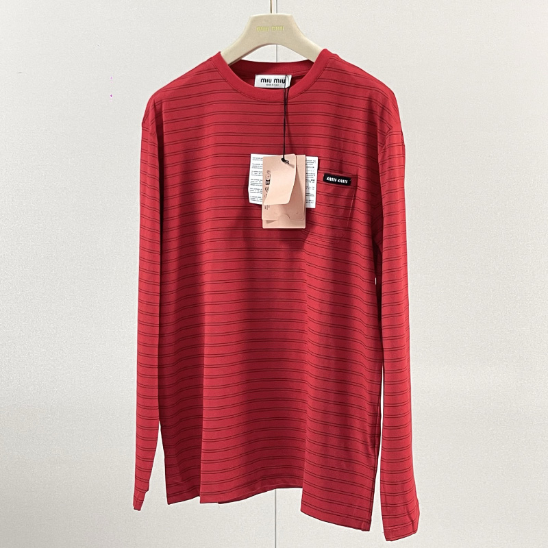 미우미우 긴팔 코튼 저지 티셔츠 MJL014  H