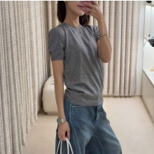 샤넬 26SS 26P 캐시미어 니트 반팔 CC로고 쇼트 슬리브 탑 그레이 실크 P81364  H