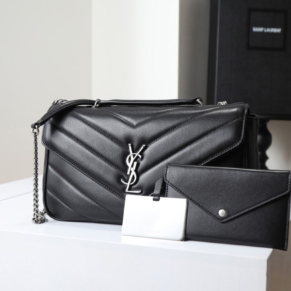 생로랑 루루 미디움 마틀라세 숄더백 은장 801439