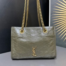 생로랑 니키 골드 로고 레더 스몰 숄더백 872680