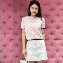 구찌 인타르시아 GG 코튼 라운드넥 탑 ‎788766 XKD1R 9487  H