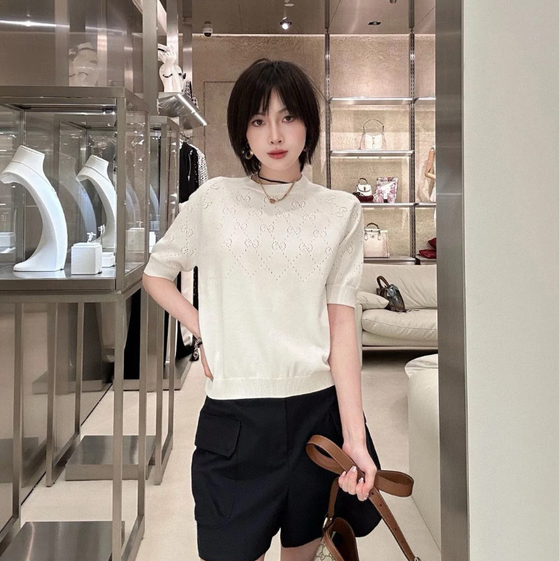 구찌 GG 코튼 크루넥 여성 반팔티셔츠 화이트 820703  H