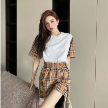 버버리 여성 캐릭 체크 소매 코튼 티셔츠 2컬러 80427161 H