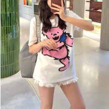 로에베 코튼 와이드 크리스털 장식 댄스베어 라운드 반팔 티셔츠 H