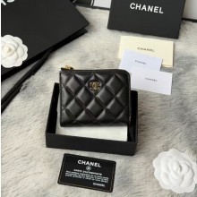 샤넬 소가죽 지퍼 반지갑 금장 은장 블랙 AP3999B
