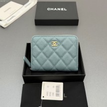 샤넬 캐비어 지퍼 반지갑 블루 AP4652