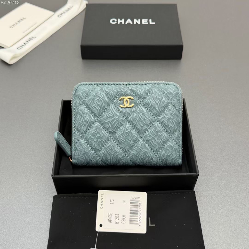 샤넬 캐비어 지퍼 반지갑 블루 AP4652