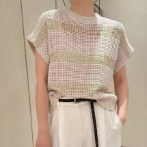 브루넬로쿠치넬리 스트라이프 패턴 크루 넥 탑 M58772820CKH72  H