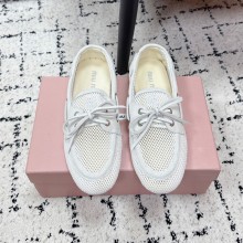 미우미우 26SS 메쉬 앤 스웨이드 보트 슈즈  5D585E  X