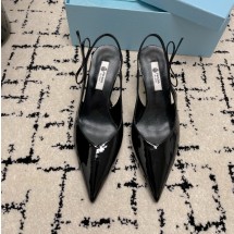 프라다 글로시 가죽 미드 스틸레토 힐 슬링백 펌프스 굽높이 7.5CM  1I447O  X