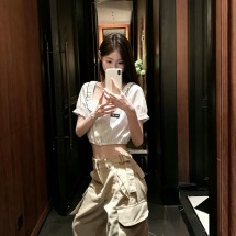 미우미우 자수 포플린 크롭 탑 MT2257  H