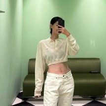프라다 크롭 캐시미어 폴로 셔츠 P24E3C  H