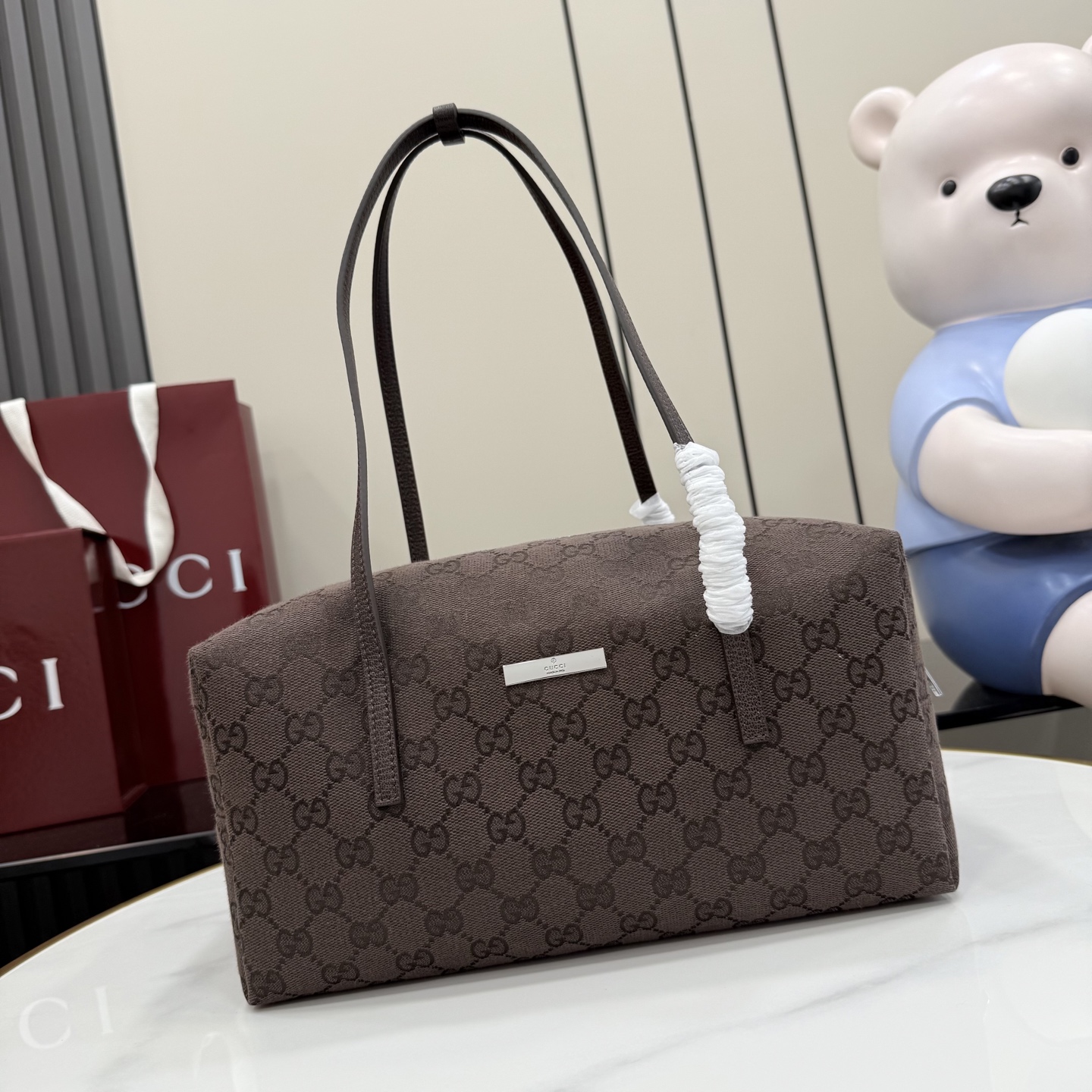 구찌 플라크 미디움 보스턴 백 브라운 875228