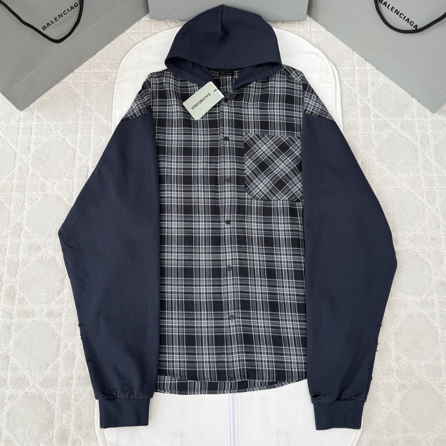 발렌시아가 후드 하이브리드 셔츠 850859TTM021240  Y