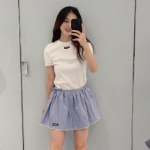 미우미우 레이스 트림 리브 크루넥 탑 MJN580  Y