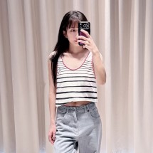 펜디 슬리브리스 탑 스트레이트핏 화이트 블루 수평 줄무늬 FS9794AOUOF1W19