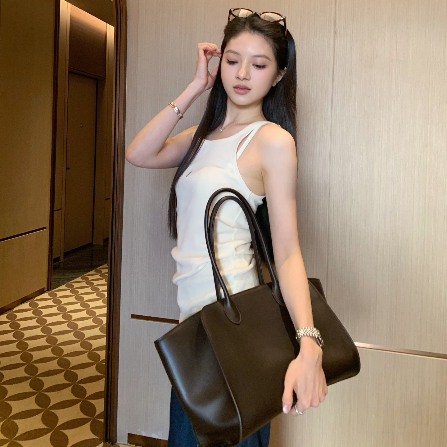 생로랑 로고 코튼 탱크 탑 823603Y37EC9469  H