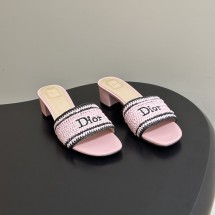디올 리비에라 우븐 힐 슬라이드 슬리퍼 3.5CM 핑크 KCO702REF