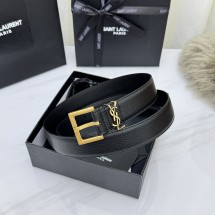 생로랑 모노그램 스퀘어 여성 버클 벨트 금장 은장 3.0CM 블랙 634440DTI0W1000