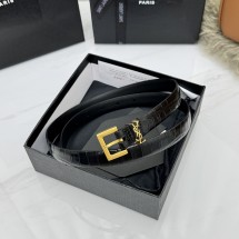 생로랑 카산드르 얇은 벨트 악어 엠보싱 가죽 2.0CM 금장 은장 블랙 554465AAEWX9345